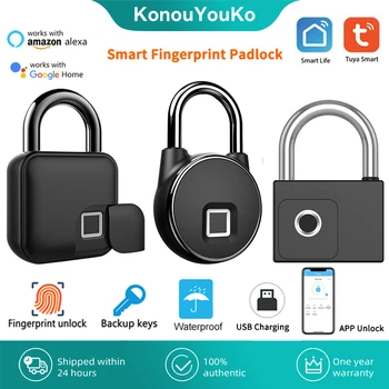 Tuya Smart Home pirštų Atspaudų Spynos, Spynos, Vandeniui Bluetooth Biometrinių Elektroninis Užraktas USB Įkrovimo Apsauga